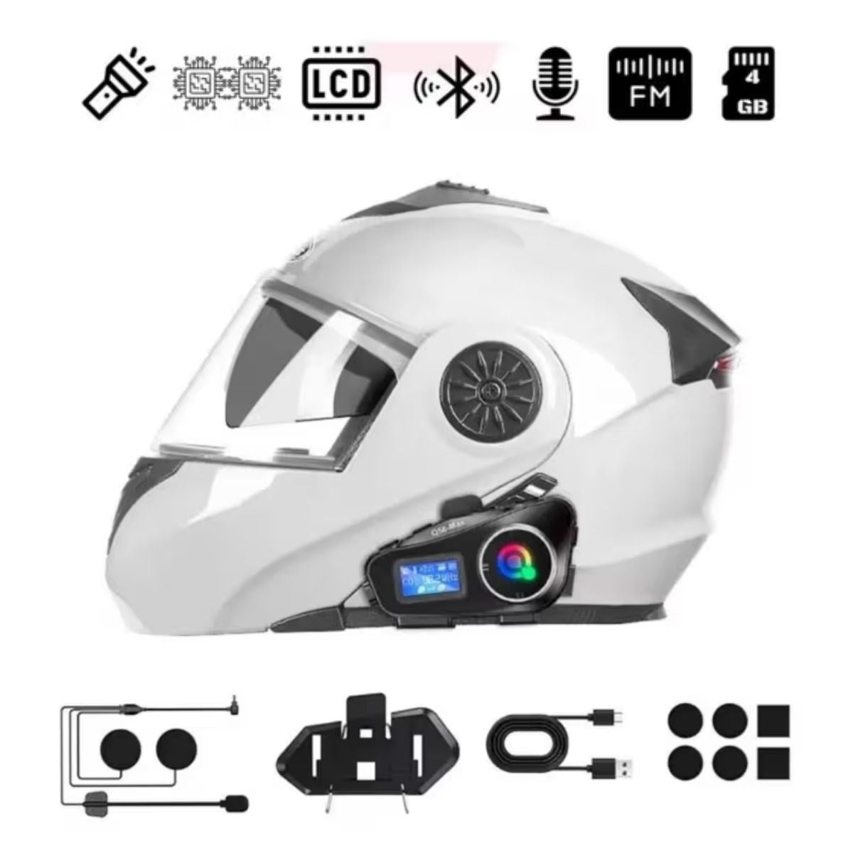 BUFFER Q58 Motorsikletler İçin Fener Özellikli SD Kart Bölümlü LCD Ekranlı Kablosuz Bluetooth Kulaklıklı – Suya Dayanıklı Kask Kulaklığı