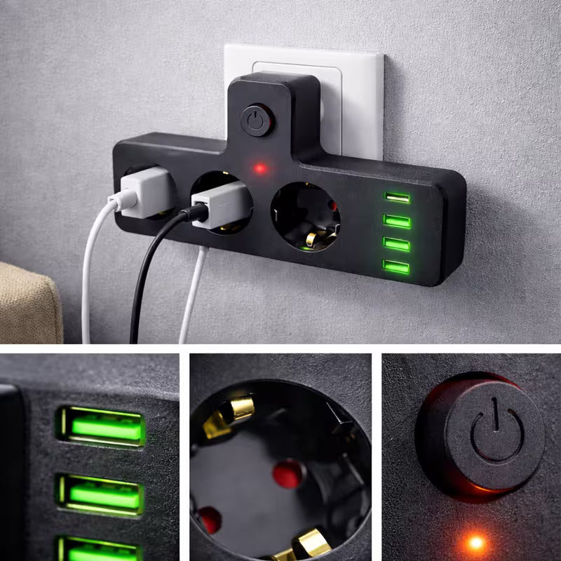 6’sı 1 Arada Akıllı Priz | 3 Soket + USB Girişli Şarj Ünitesi