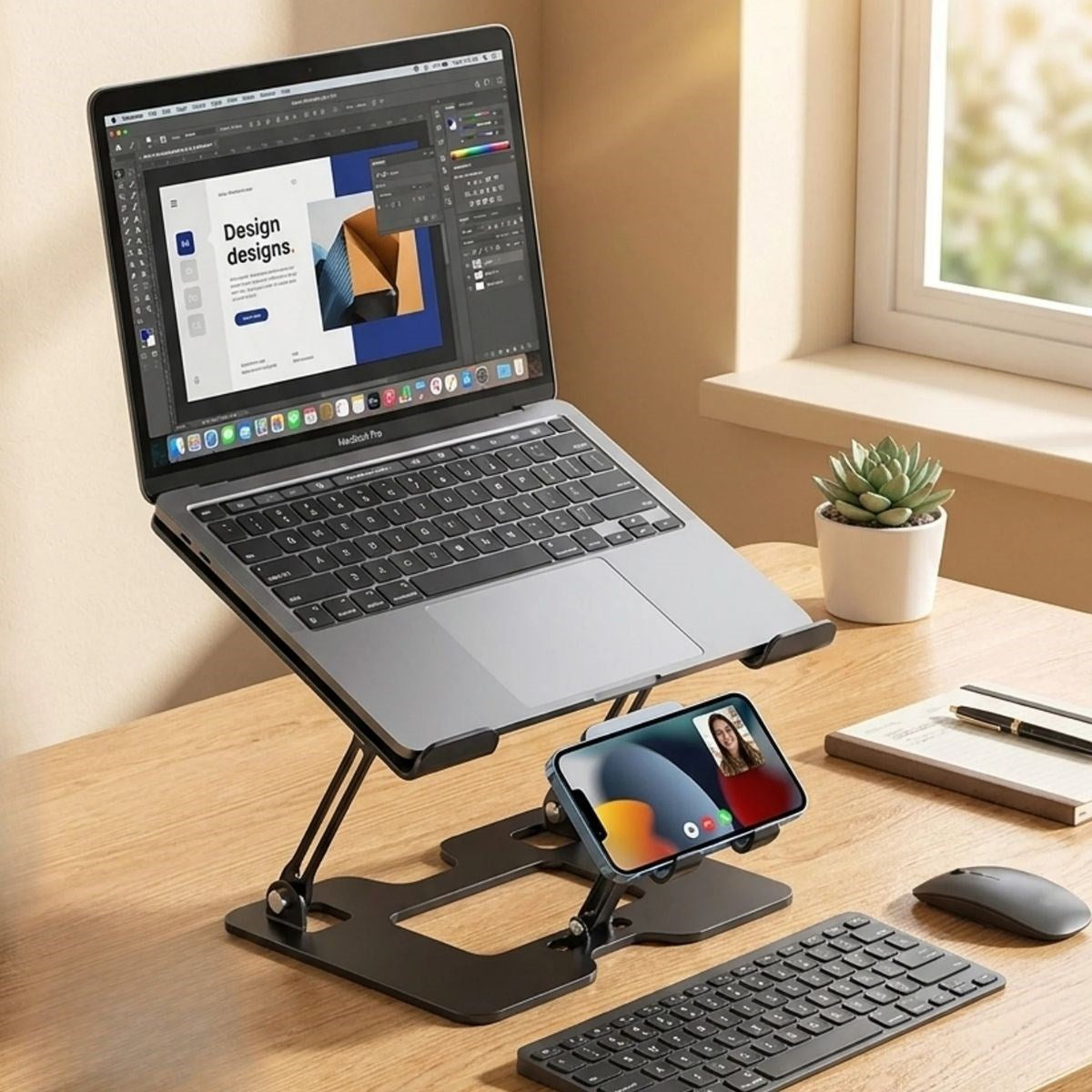 BUFFER 2’si 1 Arada Laptop ve Telefon Standı – AlüMetal Ayarlanabilir,Katlanabilir,Ergonomik Yükseltici