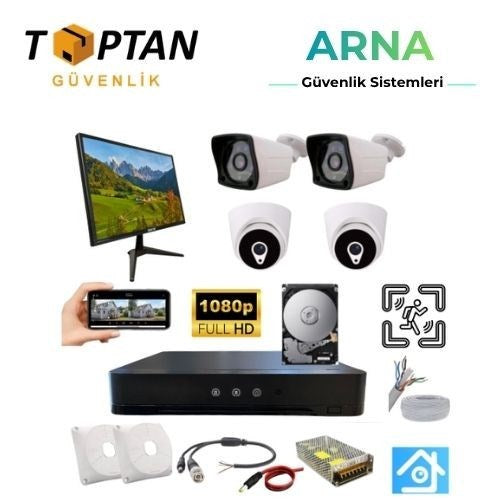 2 Dış 2 Iç Kameralı Monitör ve 1 Tb HDD Dahil Ahd Güvenlik Kamerası SETİ
