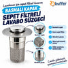 Sepet Filtreli Basmalı Lavabo Gider Süzgeci, Uzun Silindirik Filtreli Lavabo Tıpası, Saç ve Kalıntı Toplayıcı Gider Filtresi