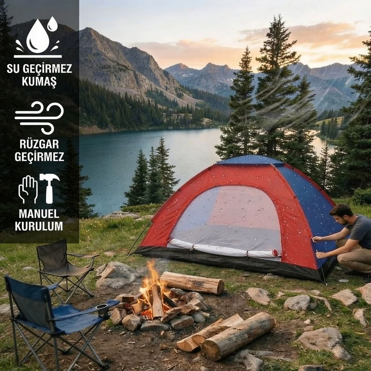 BUFFER 6 Kişilik Manuel Kurulum Kamp Çadırı – Aile, Doğa, Piknik ve Outdoor Kamp Çadırı 220x250x150 cm