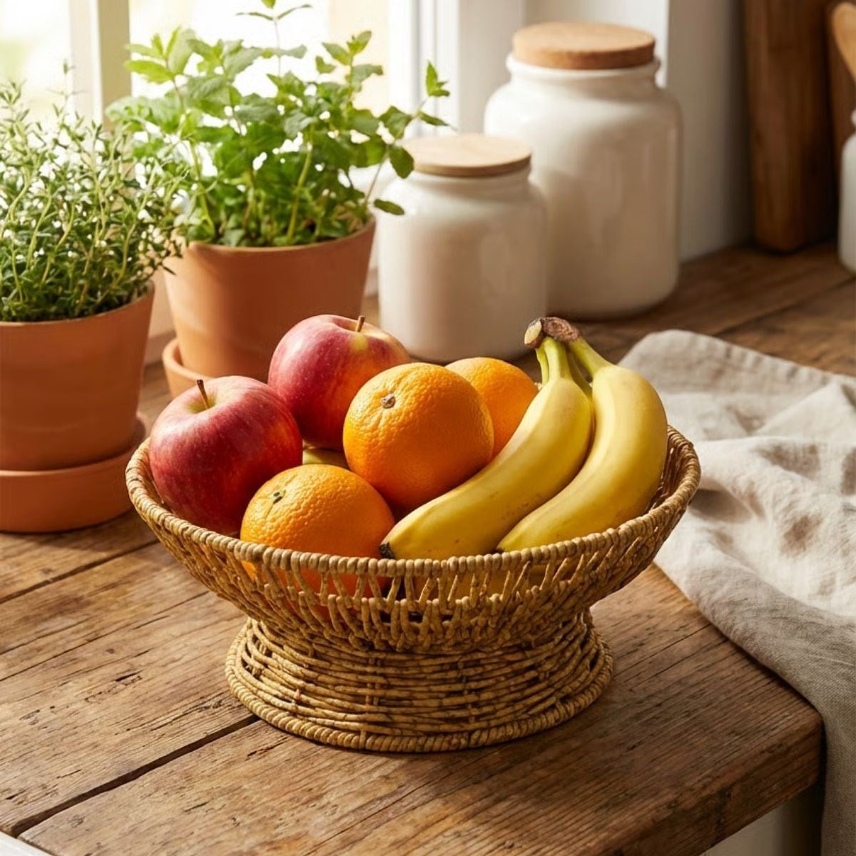 BUFFER 28 cm Plastik Rattan Servis Çanağı – Doğal Hasır Görünümlü Dekoratif Meyve, Ekmek ve Sunum Kasesi