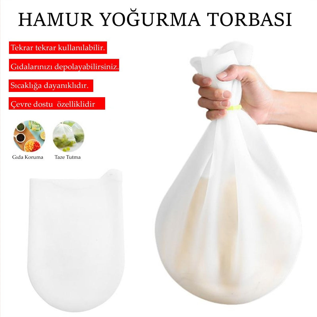 BUFFER Orta Hamur Torbası Silikon Şeffaf Hamur Yoğurma Torbası Ekmek Makarna Mantı  Hamuru Kolay Yo