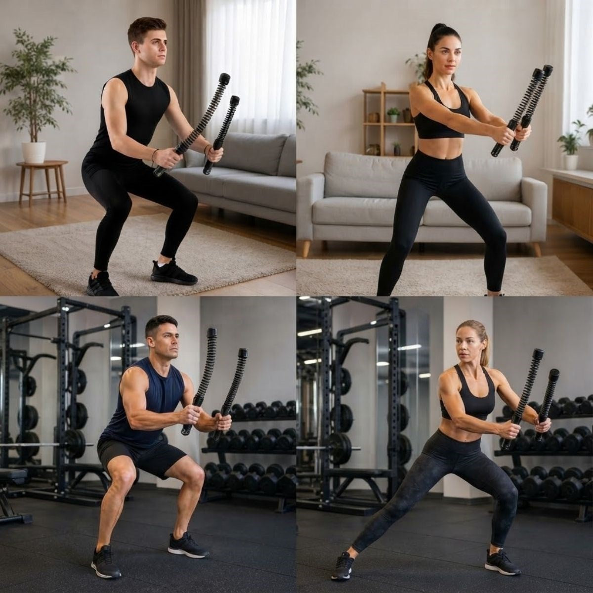 BUFFER 2'li Battle Rope Titreşimli Egzersiz Çubuğu, Yaylı Dalga Mekanizmalı Kol, Omuz, Göğüs, Sırt ve Core Antrenman Aleti