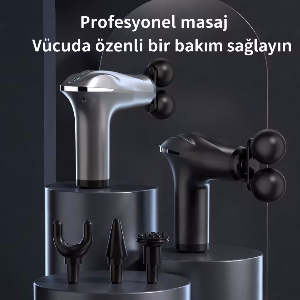4 Başlıklı Şarjlı Masaj Tabancası Bel Sırt Boyun Bacak Kas Rahatlatıcı