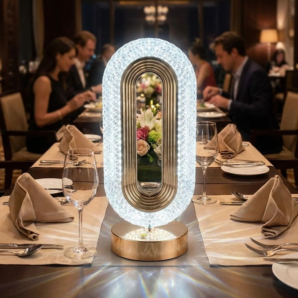 Oval Şeklinde Kristal LED Masa Lambası – Dokunmatik, 3 Renk Işık Modlu, Şarjlı Dekoratif Gece Lambası