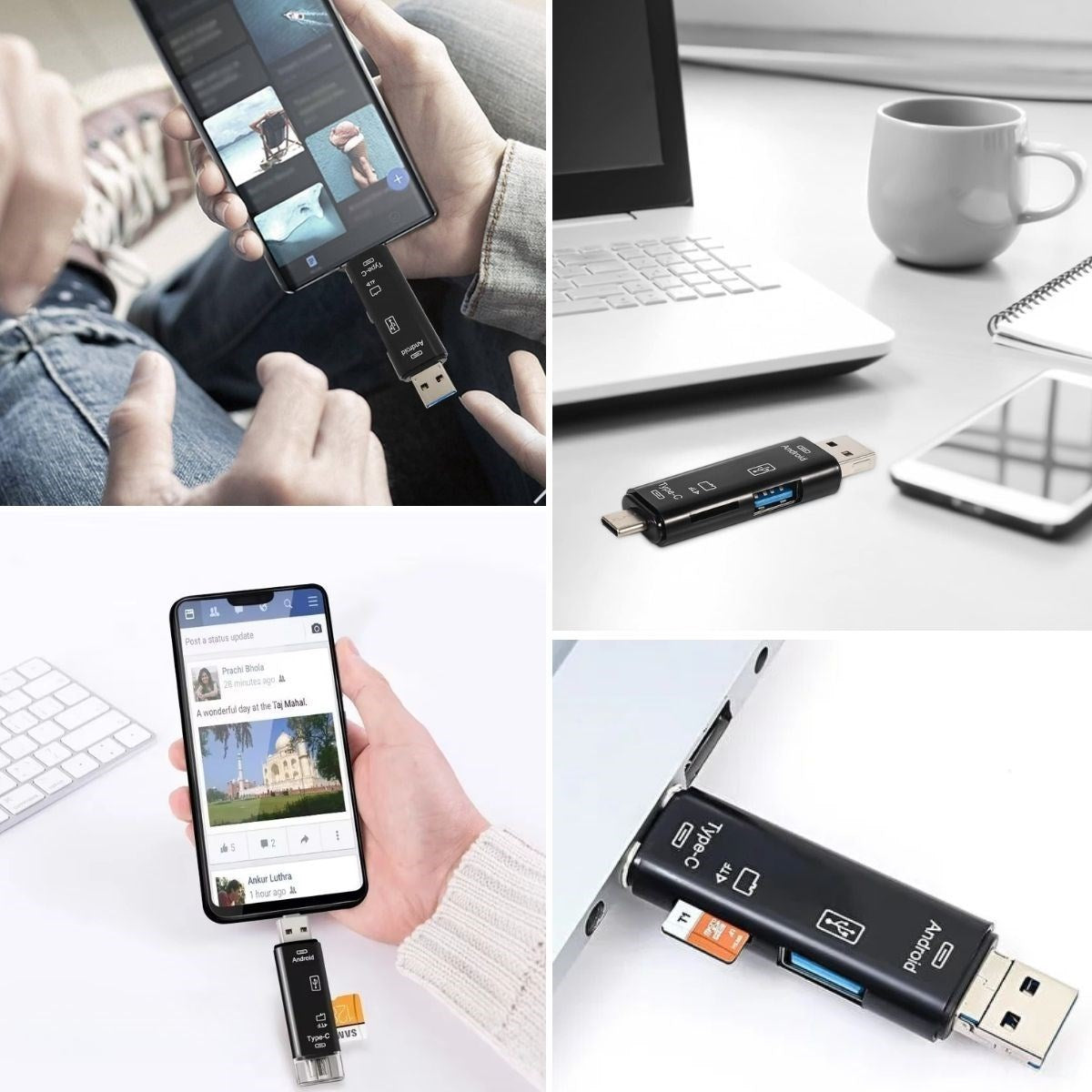 BUFFER 5 In 1 Çok Fonksiyonlu USB 2.0 Micro Sd Kart Okuyucu - Usb/micro Usb/type-C Çıkışlı, Otg Çevirici