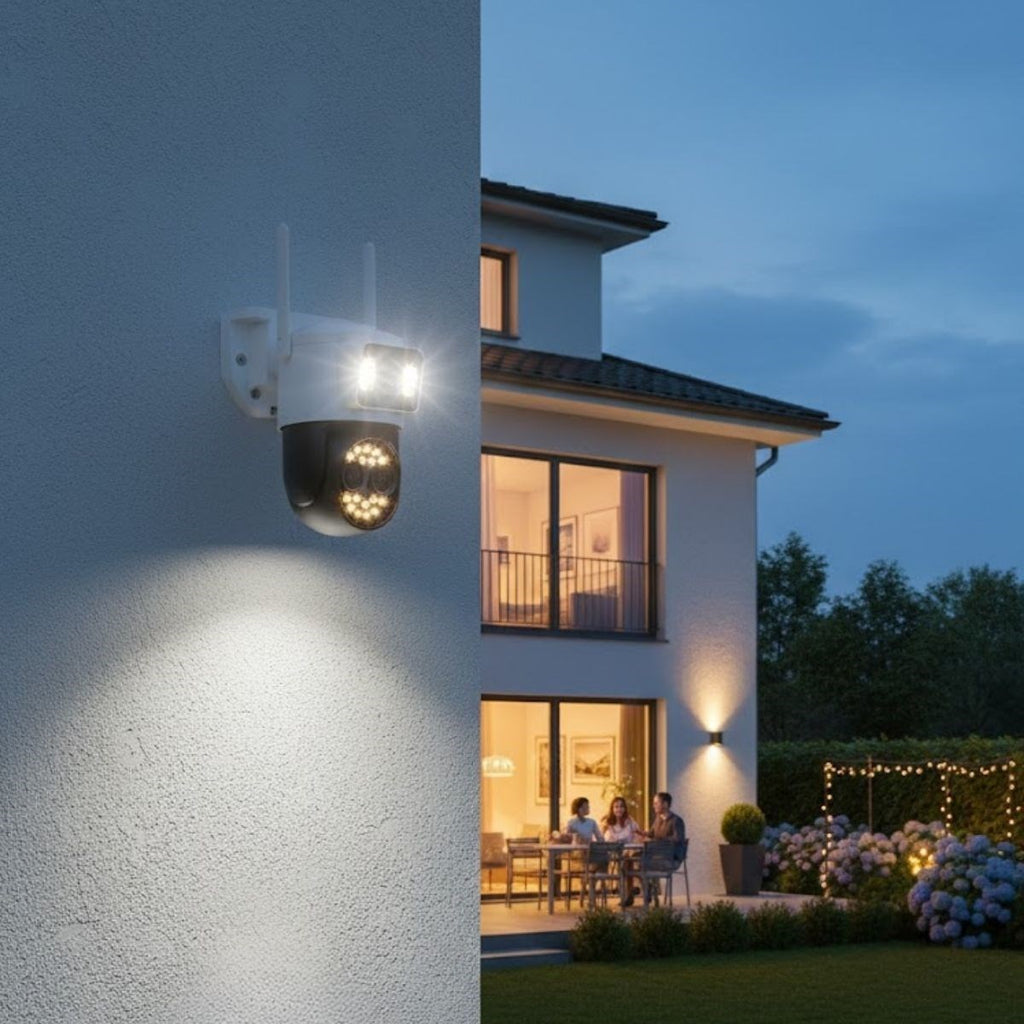 3 Kameralı Kablolu Akıllı Güvenlik Kamerası – 360° PTZ Hareketli, Çift Antenli, WiFi IP, Gece Görüşlü Dış Mekan Kamera