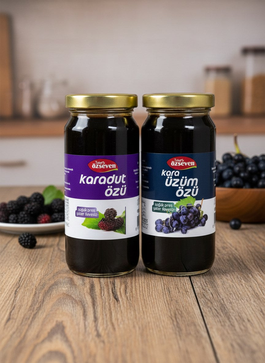 Özseven 2'li Meyve Özleri Paketi (Karadut Özü 300gr + Kara Üzüm Özü 300gr)