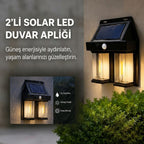 2'li Solar Güneş Enerjili LED Duvar Apliği, Hareket Sensörlü, Şarjlı, Kablosuz Dış Mekân Bahçe ve Kapı Lambası