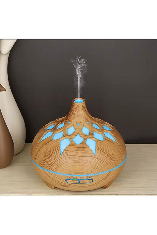 Aroma Difüzör Gece Işığı 7 Led DESENLİ Nemlendirici Kumandalı Buhar Makinesi 550 ml