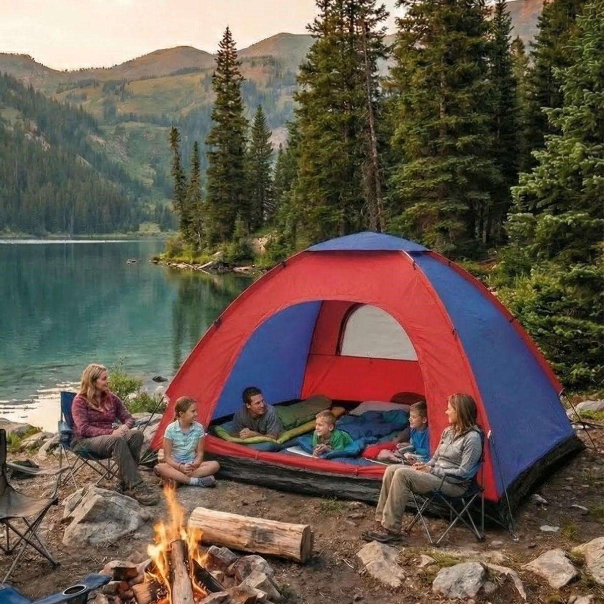 BUFFER 6 Kişilik Manuel Kurulum Kamp Çadırı – Aile, Doğa, Piknik ve Outdoor Kamp Çadırı 220x250x150 cm