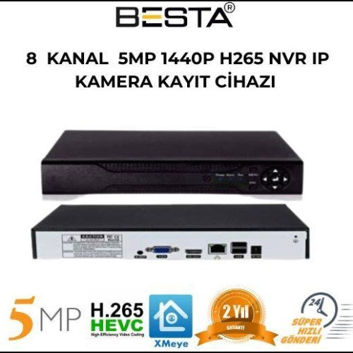5 MP 1440P 8 Kameralı IP POE Güvenlik Seti