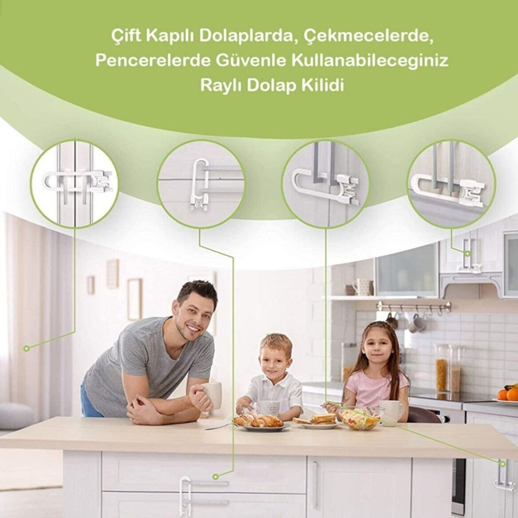 BUFFER Bebek Çocuk Çekmece ve Dolap Koruma Raylı Güvenlik Sistemi Emniyet Kilidi