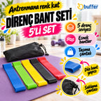 5'li Egzersiz Direnç Bant Seti – Pilates, Fitness ve Crossfit Lastiği (Taşıma Çantalı)