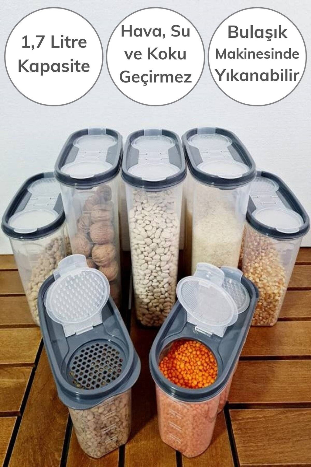 BUFFER 2 Kapaklı Ölçekli Erzak Kuru Gıda Saklama Kutusu Kabı - 1,7 Litre - SA935