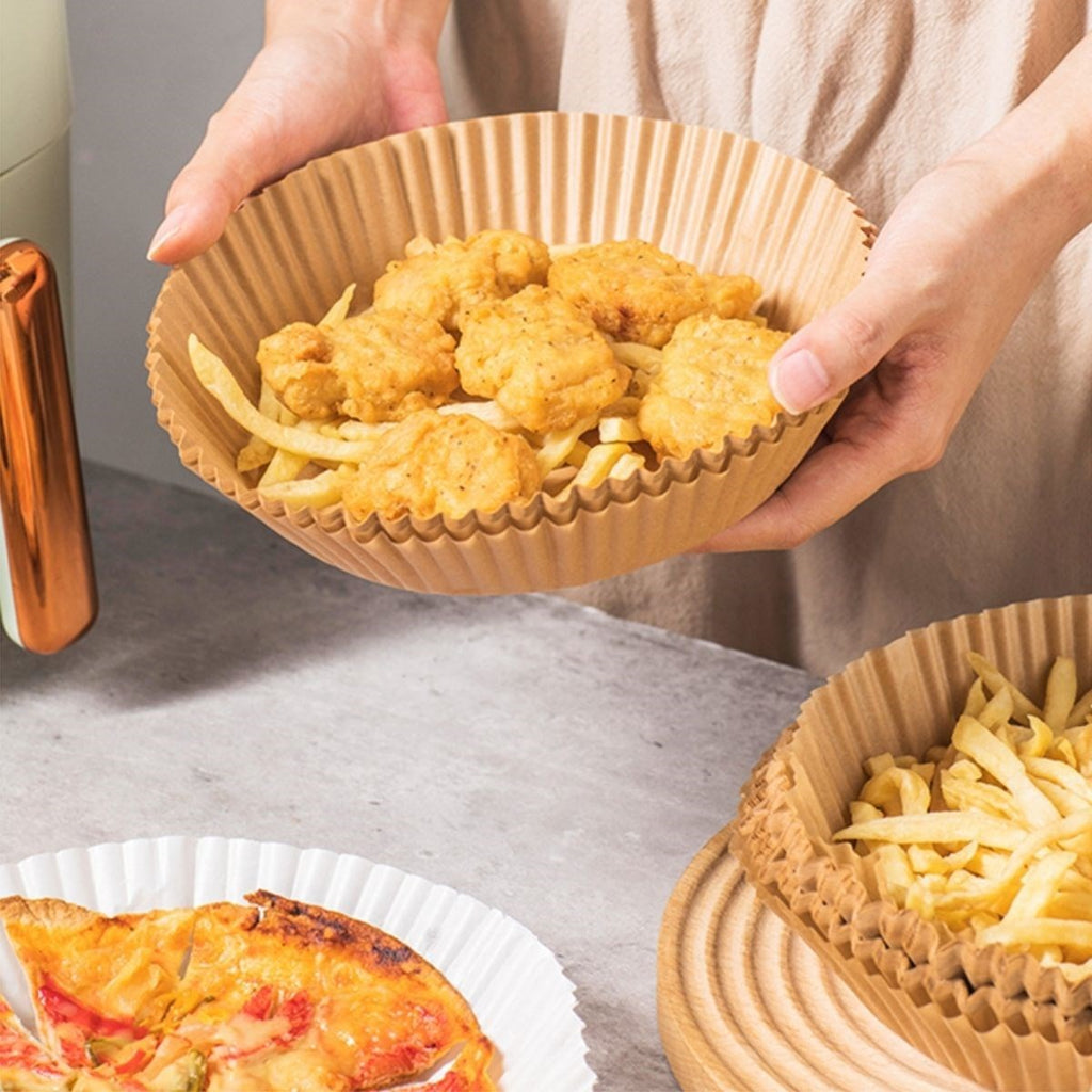 50 Adet Air Fryer Pişirme Kağıdı Tek Kullanımlık 23 Cm Yuvarlak Pişirme Kağıdı XXL PVC li