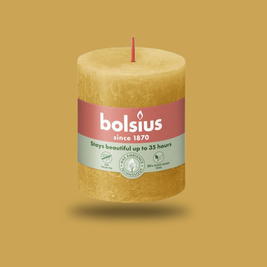 Bolsius Rustik Blok Sütun Mum - Silindir Şeklinde - Bal Peteği Sarı Renkli - 35 Saat Uzun Yanma Süresi  - Ev Dekorasyonu - Kokusuz - Doğal Vegan Özler -  6,6 cm - 8 cm