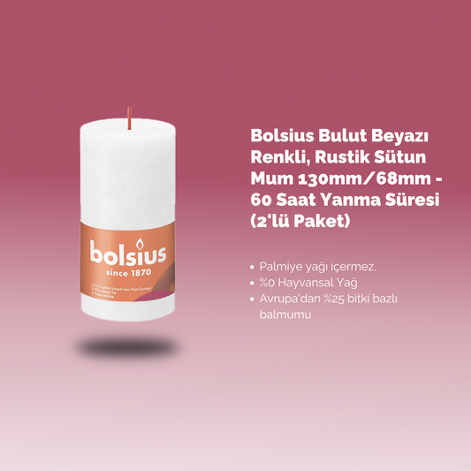 Rustik Blok Mum - Beyaz - 130mm/68mm - 60 Saat Yanma Süresi