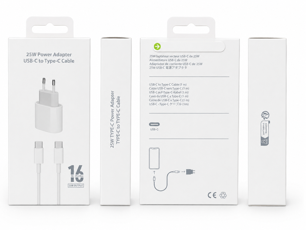 25W USB-C Hızlı Şarj Adaptörü ve USB-C to USB-C Kablo Seti 1M – Type-C Güç Adaptörü