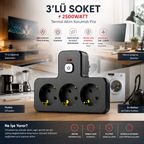 3'lü Termal Akım Korumalı Priz 2500W – Çocuk Korumalı, Anahtarlı Grup Priz
