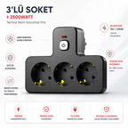 3'lü Termal Akım Korumalı Priz 2500W – Çocuk Korumalı, Anahtarlı Grup Priz