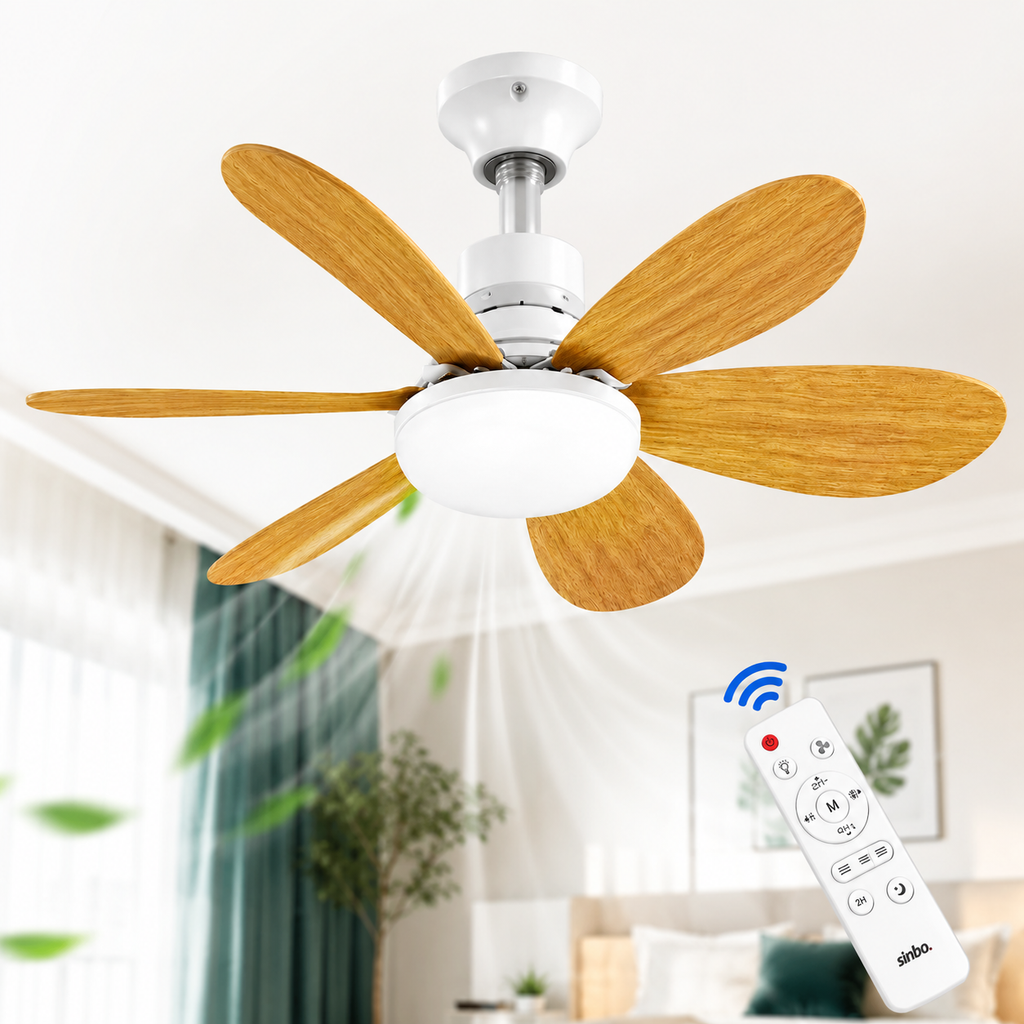 LED Işıklı Tavan Vantilatörü Kumandalı 6 Kanatlı | 3 Hız Kademesi | 3 Işık Rengi | E27 Uyumlu