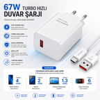 67W Turbo Hızlı Şarj Adaptörü USB-A to Type-C Kablo Dahil