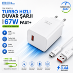 67W Turbo Hızlı Şarj Adaptörü USB-A to Type-C Kablo Dahil