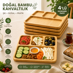 Bambu Kahvaltılık Sunum Tabağı 28x28 cm – 4 Bölmeli Doğal Bambu Servis Tepsisi | 1 Adet, 4’lü ve 6’lı Paket