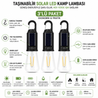 3’lü Set Solar Şarjlı LED Kamp Lambası – Type-C Şarjlı Askılı Taşınabilir Aydınlatma