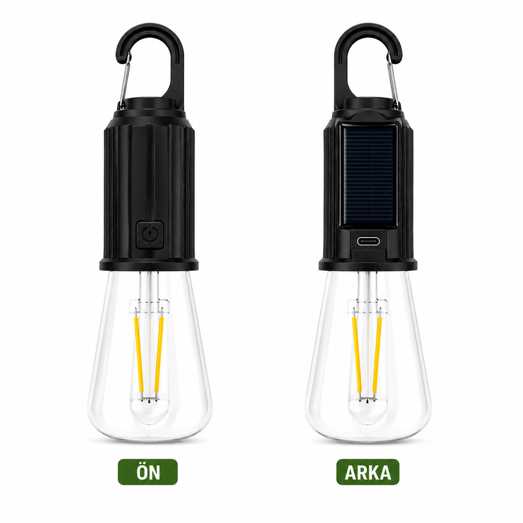 3’lü Set Solar Şarjlı LED Kamp Lambası – Type-C Şarjlı Askılı Taşınabilir Aydınlatma