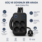 4’lü Topraklı Priz Çoklayıcı 2 Metre Kablolu | 4 USB Girişli (3 USB-A + 1 USB-C) Akım Korumalı Açma Kapama Düğmeli