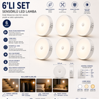 Sensörlü LED Lamba Seti – USB Şarjlı Hareket Sensörlü Manyetik Gece Lambası, Akıllı Aydınlatma 3’lü / 6’lı Set