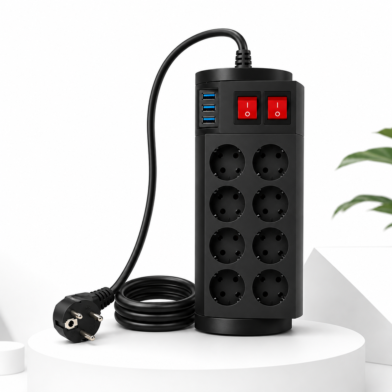 8’li Çoklu Priz + USB & USB-C + 2 Metre Güç Kablosu | Güç Dağıtıcı Elektrik Uzatma Kablosu – Ev / Ofis / Masaüstü