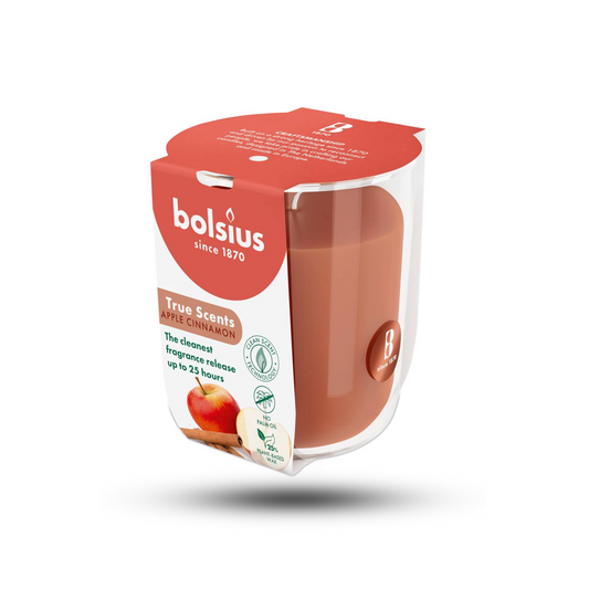 Bolsius Elma Tarçın Kokulu Bardakta Mum – 80/73 mm, 25 Saat Yanma Süresi
