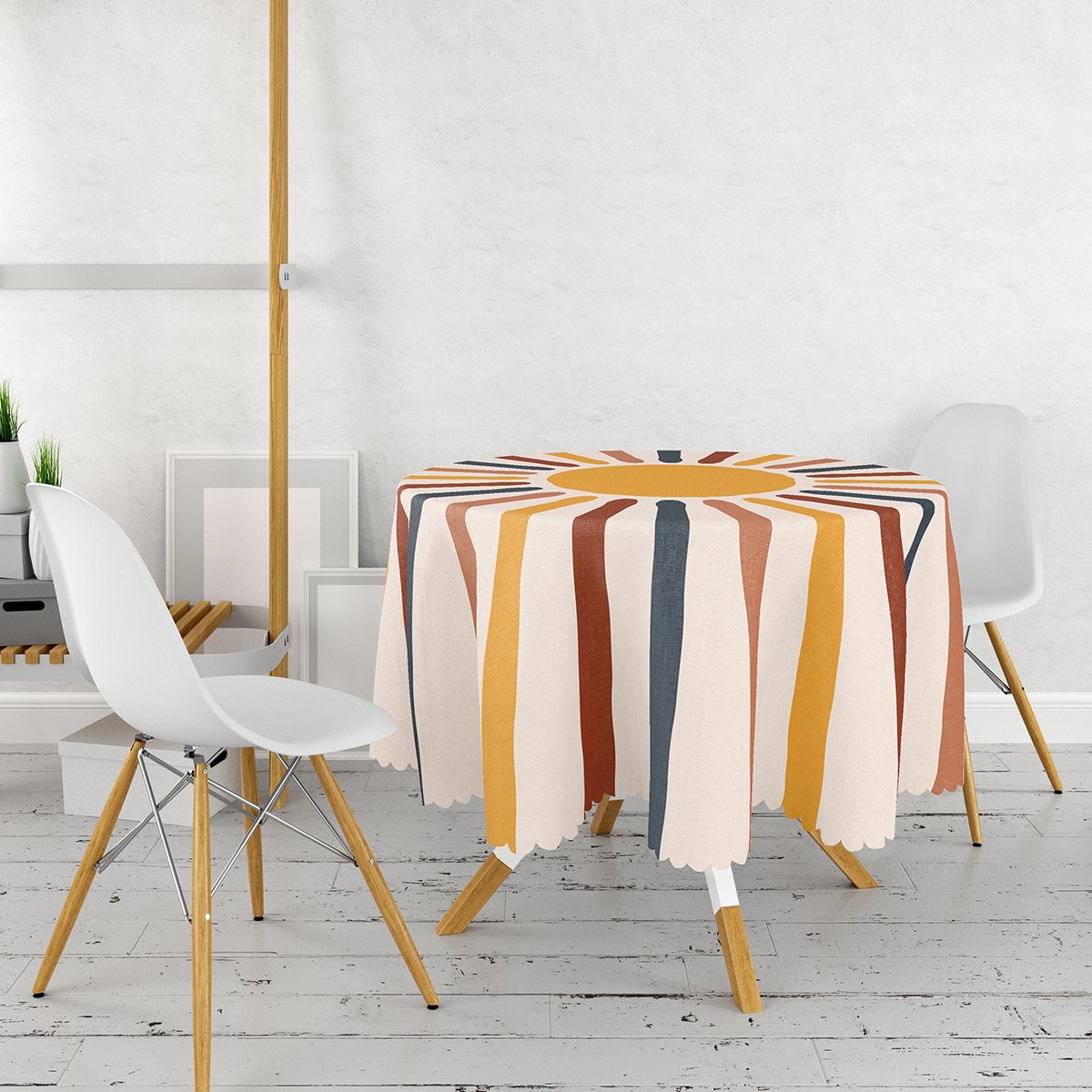 Güneş ve Renkli Işınları Özel Tasarım Dijital Baskılı Modern Yuvarlak Masa Örtüsü – Çap 140cm - Herseyben.de