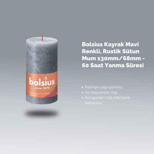 Rustik Blok Mum - Kayrak Mavi - 130mm/68mm - 60 Saat Yanma Süresi
