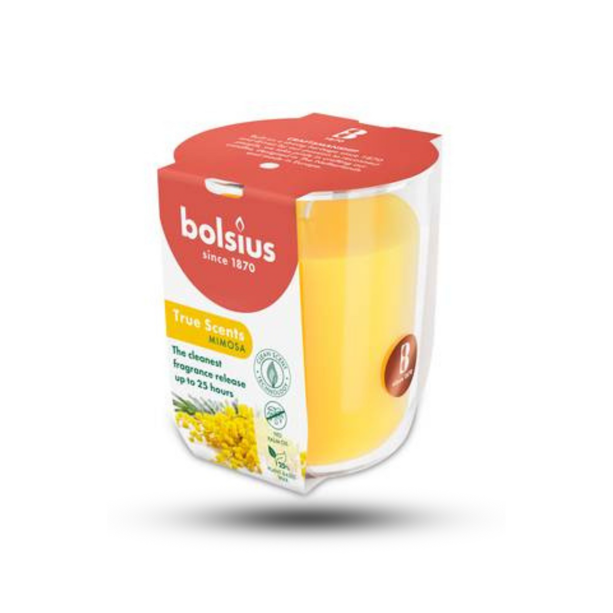 Bolsius Mimoza Kokulu Bardakta Mum – 80/73 mm, 25 Saat Yanma Süresi