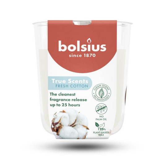 Bolsius Temiz Pamuk Kokulu Bardakta Mum – 80/73 mm, 25 Saat Yanma Süresi