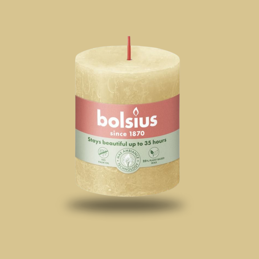 Bolsius Rustik Blok Sütun Mum - Silindir Şeklinde - Yulaf Beji Renkli - 35 Saat Uzun Yanma Süresi  - Ev Dekorasyonu - Kokusuz - Doğal Vegan Özler -  6,6 cm - 8 cm