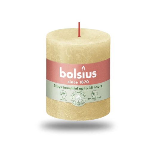 Bolsius Rustik Blok Sütun Mum - Silindir Şeklinde - Yulaf Beji Renkli - 35 Saat Uzun Yanma Süresi  - Ev Dekorasyonu - Kokusuz - Doğal Vegan Özler -  6,6 cm - 8 cm