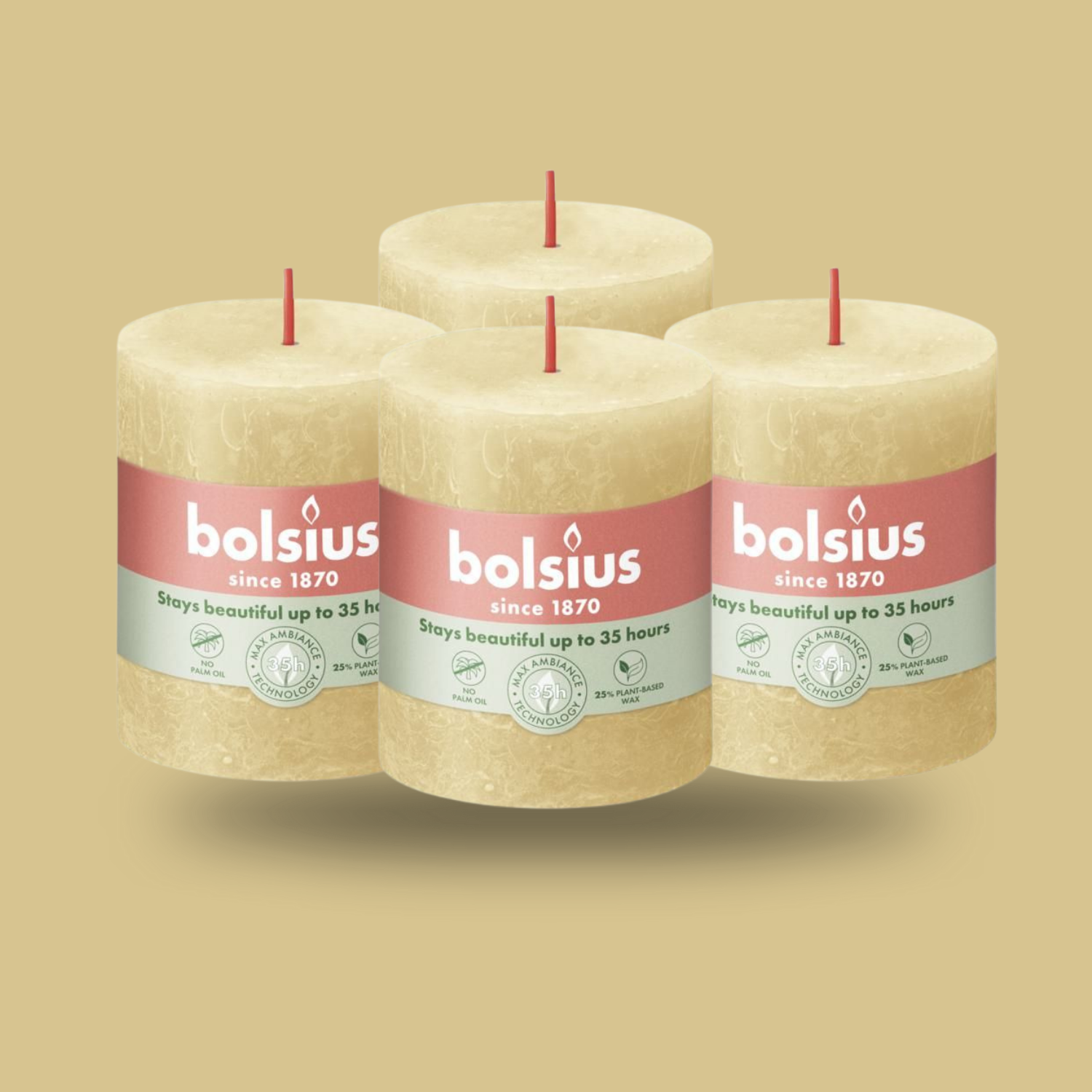Bolsius Rustik Blok Sütun Mum - Silindir Şeklinde - Yulaf Beji Renkli - 35 Saat Uzun Yanma Süresi  - Ev Dekorasyonu - Kokusuz - Doğal Vegan Özler -  6,6 cm - 8 cm - Herseyben.de