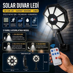 168B Solar LED Büyük Dış Mekân Lambası, Hareket Sensörlü, Kumandalı, 3 Modlu Ultra Parlak COB Işık, Su Geçirmez Kablosuz Duvar Apliği