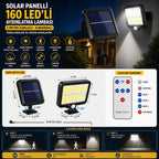 160 LED Solar Bahçe Aydınlatması, 6'lı Güneş Panelli LED Lamba, 5 Metre Kablolu ve Kumandalı