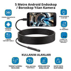 BUFFER 5 Metre Android Telefon Uyumlu 6 LED Işıklı Su Geçirmez Endoskop / Boroskop Yılan Kamera HD