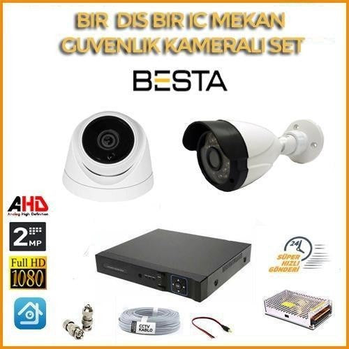 2 MP 1080P 1 İç Mekan 1 Dış mekan Kameralı Ahd Güvenlik Seti