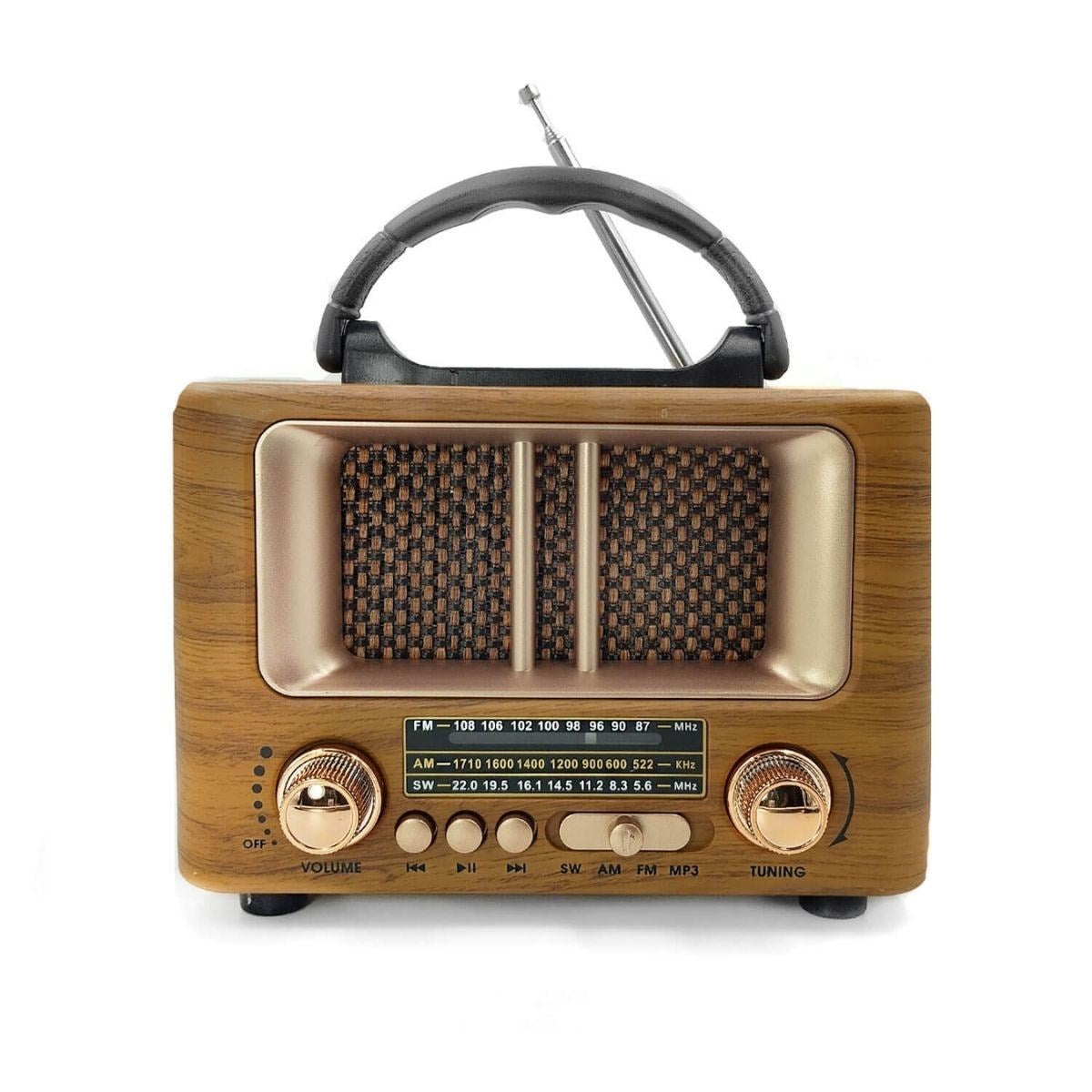 BUFFER Küçük Mini Boy Retro Ahşap Tasarım Bluetooth Hoparlörlü Radyo – FM/AM Destekli, Şarjlı ve Taşınabilir Radyo NS-8108