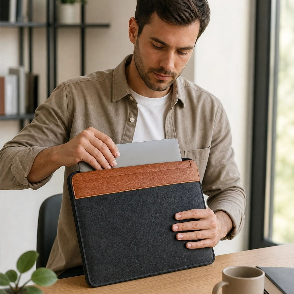 BUFFER 15.6 İnç Mıknatıslı Keçe Laptop ve Evrak Çantası, Notebook Bilgisayar ve Dosya Taşıma Çantası